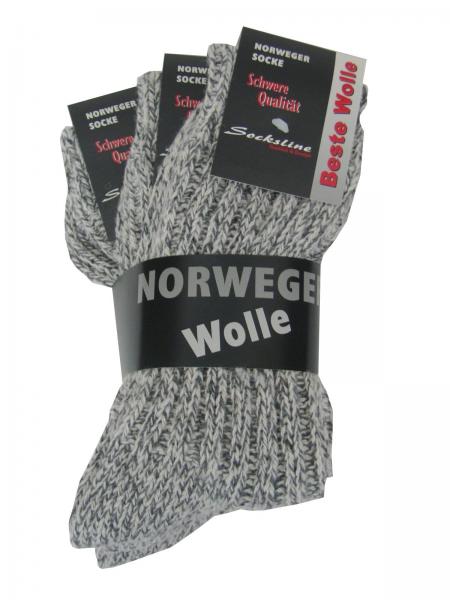 GROJADORI 3 Paar Norweger Socken Wolle Grobstrick, Grau - meliert, Detail_02